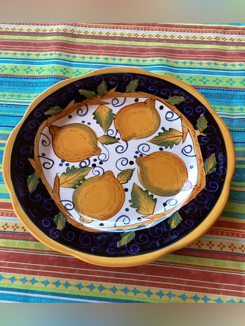 Hand-Painted Ceramic Plates with Lemons - set of 2
